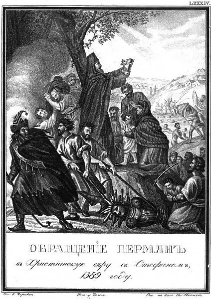 The conversion of the Permians to Christianity by Saint Stephen of Perm, 1389 (From Illustrated Kar Artist: Chorikov, Boris Artemyevich (1802-1866)