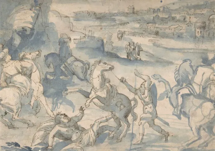 Framed Print : The Conversion of St. Paul, 16th century. Creator: Melchior Bocksberger Framed Print : The Conversion of St. Paul, 16th century. Creator: Melchior Bocksberger