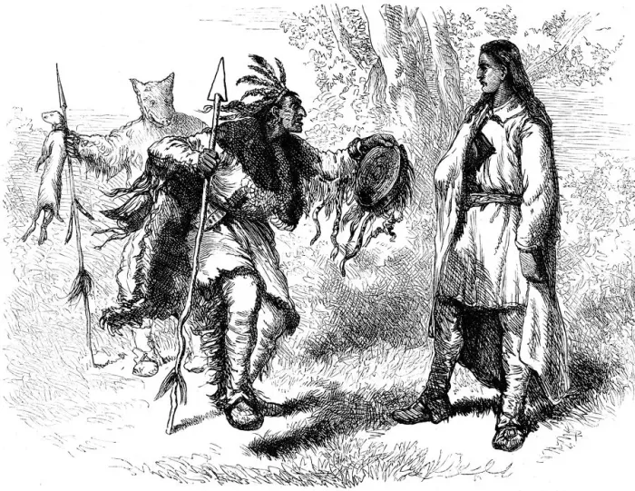 Framed Print : Converted Native Americanan and Powows, c17th century (c1880) Framed Print : Converted Native Americanan and Powows, c17th century (c1880)