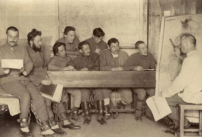 Framed Print : Convicts During a Geography Lesson, 1906-1911. Creator: Isaiah Aronovich Shinkman Framed Print : Convicts During a Geography Lesson, 1906-1911. Creator: Isaiah Aronovich Shinkman