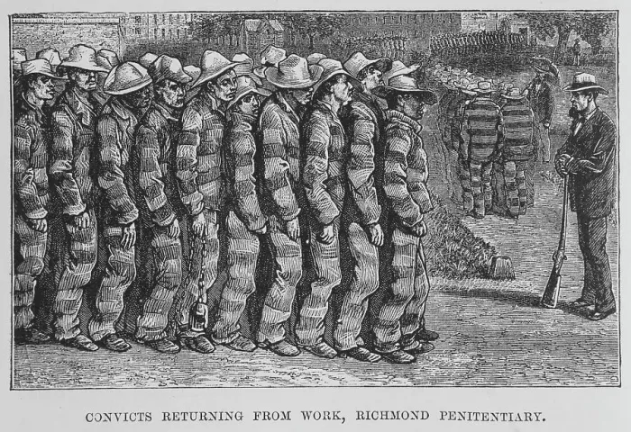 Framed Print : Convicts returning from work, Richmond penitentiary, 1882. Creator: Unknown Framed Print : Convicts returning from work, Richmond penitentiary, 1882. Creator: Unknown