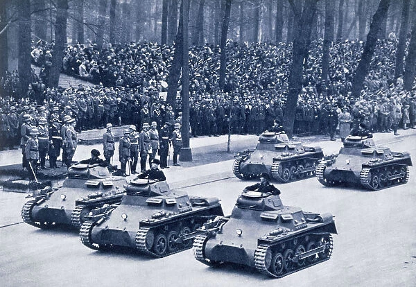 Convoy of tanks taking part in Adolf Hitlers birthday celebrations, 29th April 1936