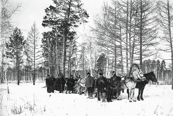 The convoy is in the woods, 1890. Creator: Unknown