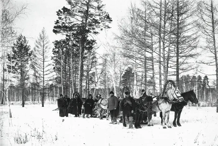 Framed Print : The convoy is in the woods, 1890. Creator: Unknown Framed Print : The convoy is in the woods, 1890. Creator: Unknown