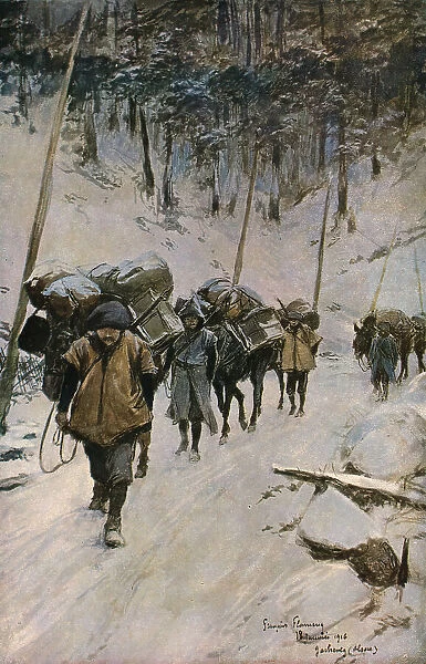 Convoyeurs dans la foret, 1916. Creator: Francois Flameng