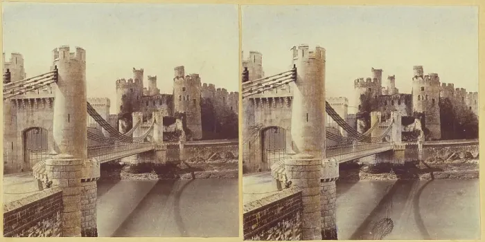 Framed Print : Conway Castle, and Suspension Bridge. about 1865. Creator: Unknown Framed Print : Conway Castle, and Suspension Bridge. about 1865. Creator: Unknown