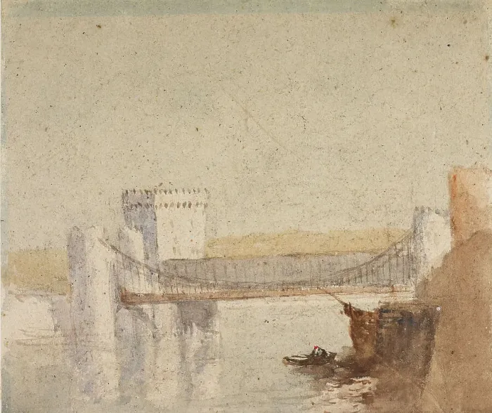 Framed Print : Conway Suspension Bridge, 1830-45. Creator: David Cox the Elder Framed Print : Conway Suspension Bridge, 1830-45. Creator: David Cox the Elder