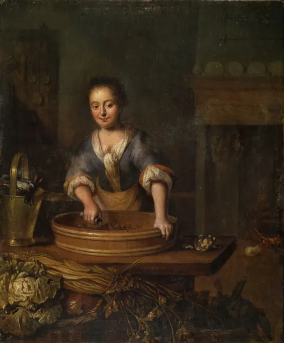 Framed Print : A Cook, Dutch painting of 18th century. Artist: Louis de Moni Framed Print : A Cook, Dutch painting of 18th century. Artist: Louis de Moni