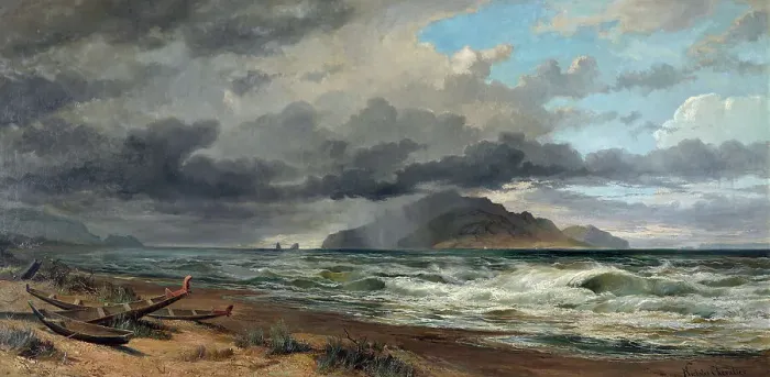 Framed Print : Cook Strait, New Zealand, c1884. Creator: Nicholas Chevalier Framed Print : Cook Strait, New Zealand, c1884. Creator: Nicholas Chevalier