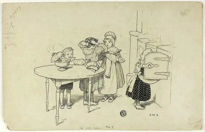 Framed Print : Too Many Cooks, 1900 / 13. Creator: Katherine May Roberts Framed Print : Too Many Cooks, 1900 / 13. Creator: Katherine May Roberts