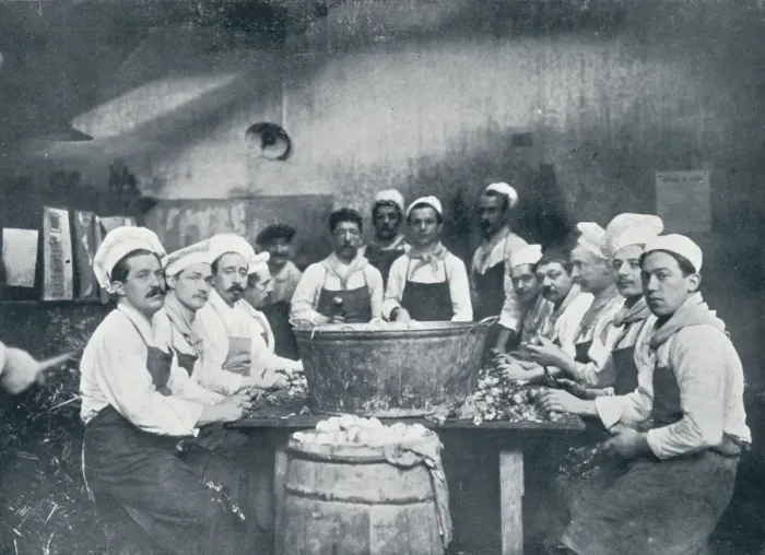 Framed Print : Some of the cooks preparing the soup at the Messagerie Van Gand, c1914 Framed Print : Some of the cooks preparing the soup at the Messagerie Van Gand, c1914