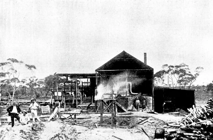Framed Print : The Coolgardie Goldfields: a battery in course of construction, 1895. Creator: Unknown Framed Print : The Coolgardie Goldfields: a battery in course of construction, 1895. Creator: Unknown