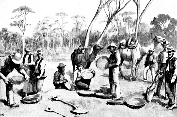 Framed Print : The Coolgardie Goldfields: dry blowing, 1895. Creator: George Meisenbach Framed Print : The Coolgardie Goldfields: dry blowing, 1895. Creator: George Meisenbach