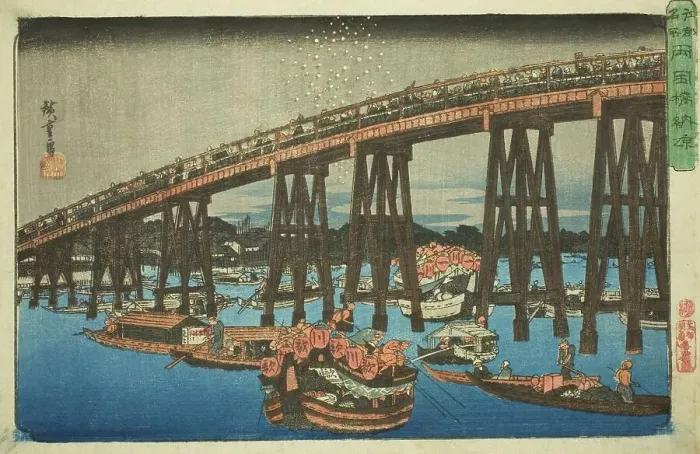 Framed Print : Cooling off at Ryogoku Bridge (Ryogokubashi noryo), from the series Famous... c. 1839 / 42. Creator: Ando Hiroshige. Cooling off at Ryogoku Bridge (Ryogokubashi noryo), from the series Famous... c. 1839 / 42. Creator: Ando Hiroshige Framed Print : Cooling off at Ryogoku Bridge (Ryogokubashi noryo), from the series Famous... c. 1839 / 42. Creator: Ando Hiroshige. Cooling off at Ryogoku Bridge (Ryogokubashi noryo), from the series Famous... c. 1839 / 42. Creator: Ando Hiroshige