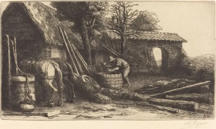 Framed Print : The Cooper (Le tonnelier). Creator: Alphonse Legros Framed Print : The Cooper (Le tonnelier). Creator: Alphonse Legros