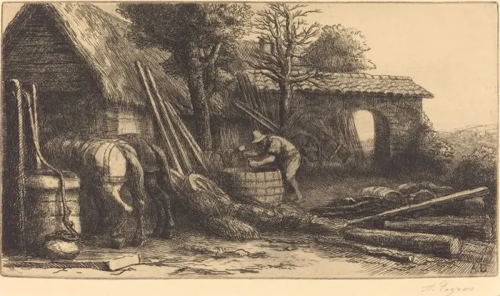 Framed Print : The Cooper (Le tonnelier). Creator: Alphonse Legros Framed Print : The Cooper (Le tonnelier). Creator: Alphonse Legros
