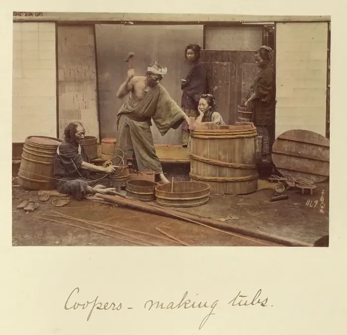 Framed Print : Coopers - Making Tubs, about 1873-1883. Creator: Shinichi Suzuki I Framed Print : Coopers - Making Tubs, about 1873-1883. Creator: Shinichi Suzuki I