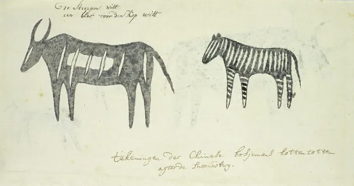 Framed Print : Copies after San rock-paintings of two animals, 1777. Creator: Robert Jacob Gordon Framed Print : Copies after San rock-paintings of two animals, 1777. Creator: Robert Jacob Gordon