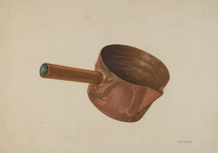 Framed Print : Copper Candy Ladle, c. 1938. Creator: Frank McEntee