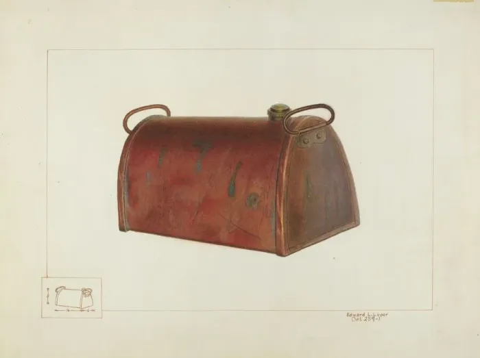 Framed Print : Copper Foot Warmer, c. 1937. Creator: Edward L Loper Framed Print : Copper Foot Warmer, c. 1937. Creator: Edward L Loper