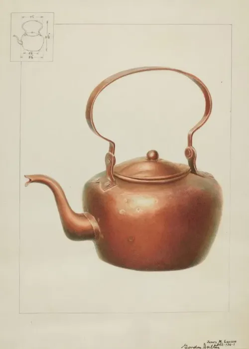Framed Print : Copper Kettle with Spout, c. 1936. Creators: Gordon Saltar, James M. Lawson Framed Print : Copper Kettle with Spout, c. 1936. Creators: Gordon Saltar, James M. Lawson
