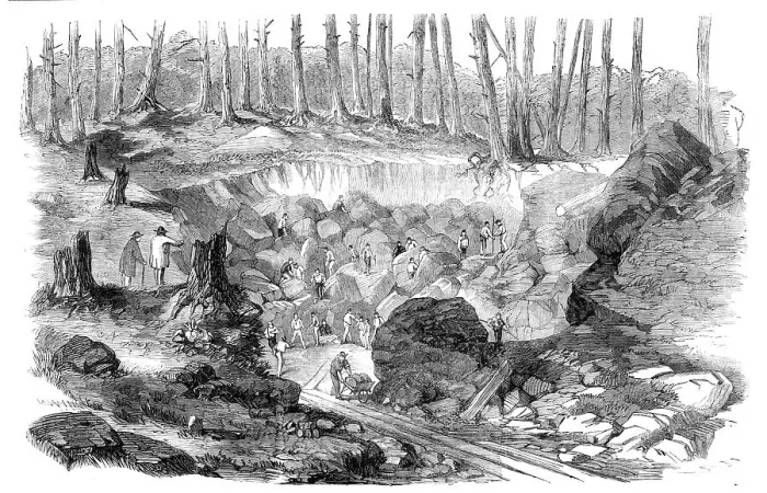 Framed Print : Copper mine or quarry, near Montreal, Canada - from a sketch by our special artist... 1860. Creator: Unknown Framed Print : Copper mine or quarry, near Montreal, Canada - from a sketch by our special artist... 1860. Creator: Unknown