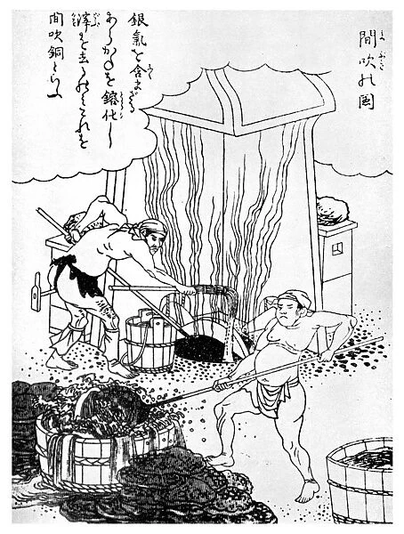 Copper smelting, a primitive method, Japan, c1900 (1956)
