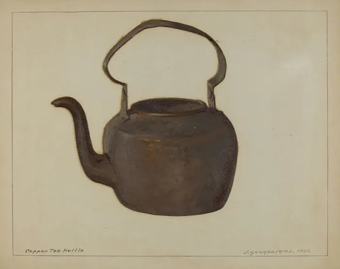 Framed Print : Copper Tea Kettle, c. 1936. Creator: J. Howard Iams Framed Print : Copper Tea Kettle, c. 1936. Creator: J. Howard Iams