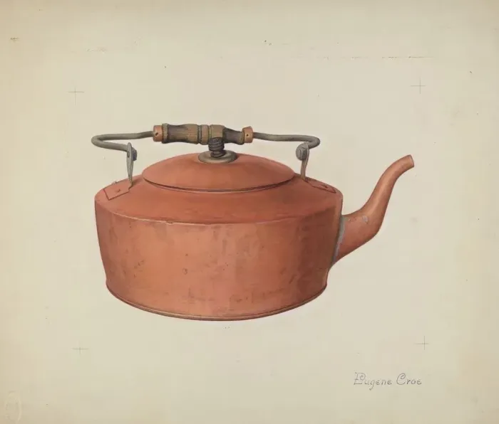 Framed Print : Copper Tea Kettle, c. 1939. Creator: Eugene Croe Framed Print : Copper Tea Kettle, c. 1939. Creator: Eugene Croe