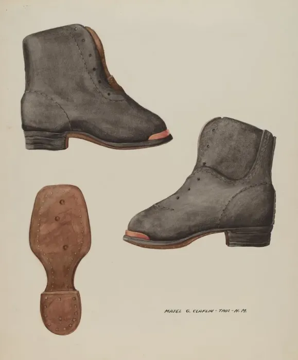 Framed Print : Copper-toed Childs Shoe, c. 1937. Creator: Majel G. Claflin Framed Print : Copper-toed Childs Shoe, c. 1937. Creator: Majel G. Claflin