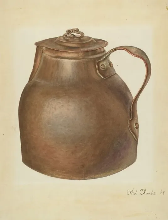 Framed Print : Copper Water Vessel, 1939. Creator: Ethel Clarke Framed Print : Copper Water Vessel, 1939. Creator: Ethel Clarke