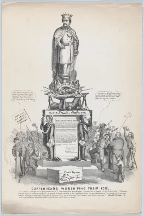Framed Print : Copperheads Worshipping Their Idol, ca. 1864. ca. 1864. Creator: Anon Framed Print : Copperheads Worshipping Their Idol, ca. 1864. ca. 1864. Creator: Anon