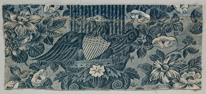 Framed Print : Copperplate Printed Cotton Fragment with American Eagle, 1830 - 1840. Creator: Unknown Framed Print : Copperplate Printed Cotton Fragment with American Eagle, 1830 - 1840. Creator: Unknown