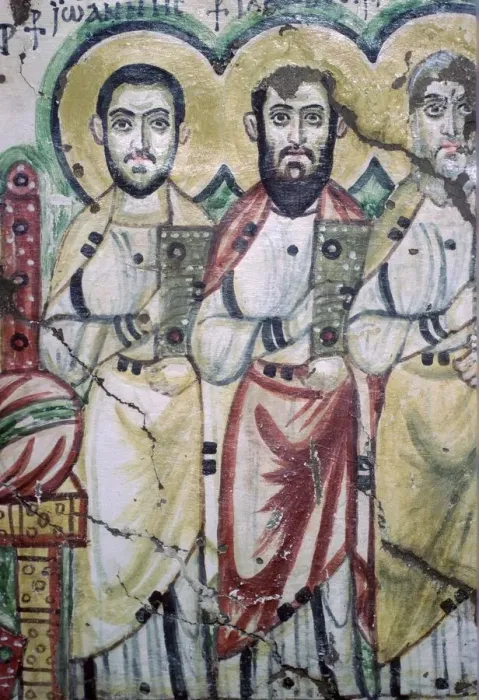 Framed Print : Detail of a coptic wall painting showing two apostles, 6th Century Framed Print : Detail of a coptic wall painting showing two apostles, 6th Century