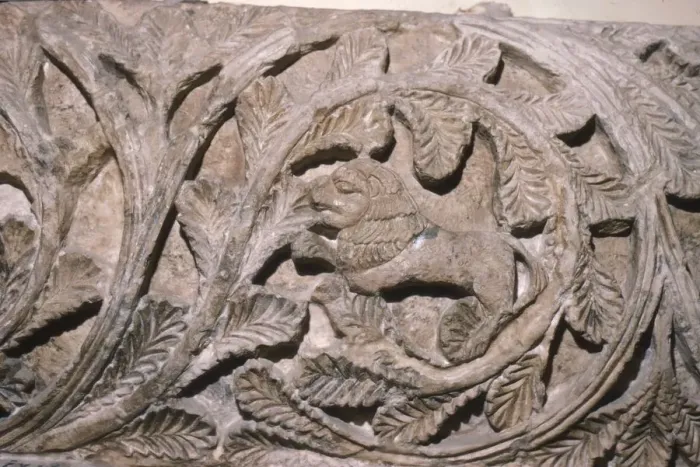 Framed Print : Coptic woodcarving of lion in foliage, c5th-7th century Framed Print : Coptic woodcarving of lion in foliage, c5th-7th century