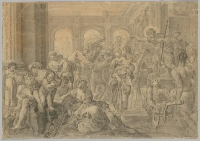 Framed Print : Copy of Annibale Carraccis St. Roch Giving Alms, 1595 or after. Creator: Unknown Framed Print : Copy of Annibale Carraccis St. Roch Giving Alms, 1595 or after. Creator: Unknown