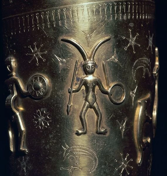 Detail of a copy of a Celtic gold drinking horn, 3rd century