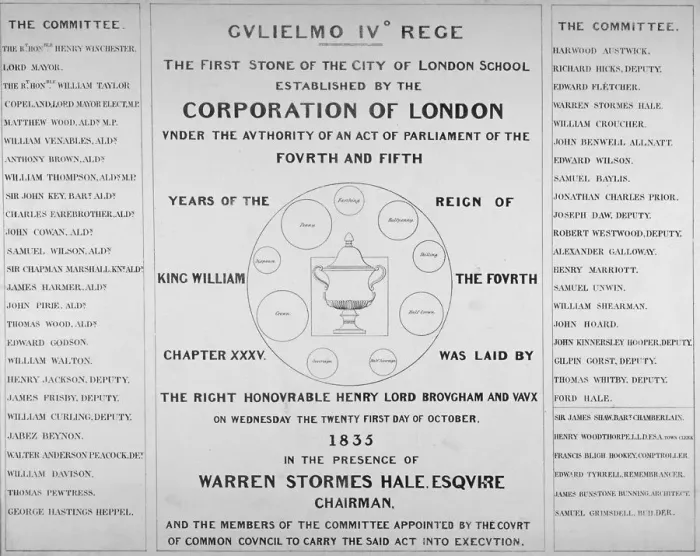 Framed Print : Copy of the inscription from the first stone of the City of London School, 1835. Artist Framed Print : Copy of the inscription from the first stone of the City of London School, 1835. Artist