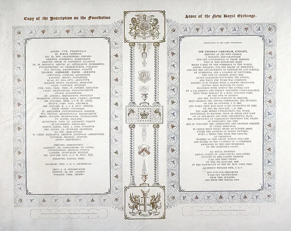 Copy of the inscription on the foundation stone of the new Royal Exchange, London, 1842