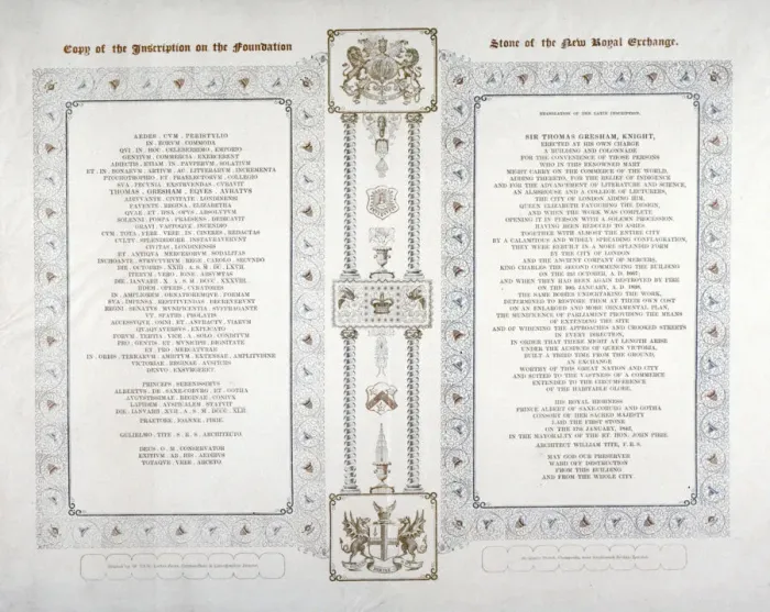 Framed Print : Copy of the inscription on the foundation stone of the new Royal Exchange, London, 1842 Framed Print : Copy of the inscription on the foundation stone of the new Royal Exchange, London, 1842