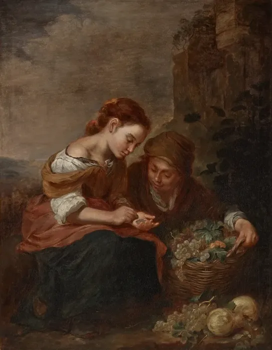 Framed Print : Copy of The Little Fruit Seller by Bartolome Esteban Murillo, about 1885. Creator: John Ottis Adams Framed Print : Copy of The Little Fruit Seller by Bartolome Esteban Murillo, about 1885. Creator: John Ottis Adams