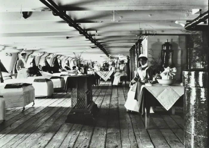 Framed Print : A copy of a photograph of the ward deck of the Atlas Smallpox Hospital Ship, c1890-c1899 Framed Print : A copy of a photograph of the ward deck of the Atlas Smallpox Hospital Ship, c1890-c1899