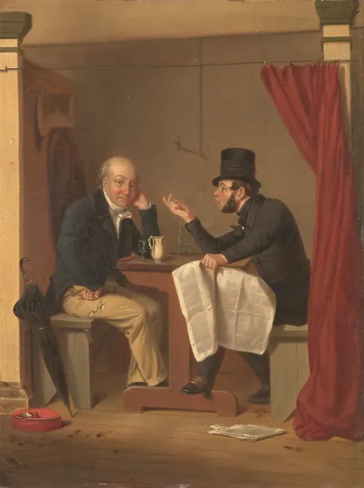 Framed Print : Copy of Politics in an Oyster House by Richard Caton Woodville, after 1848. Creator: Richard Caton Woodville Framed Print : Copy of Politics in an Oyster House by Richard Caton Woodville, after 1848. Creator: Richard Caton Woodville