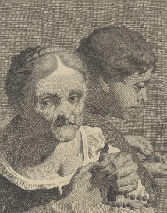 Framed Print : Copy in reverse of an old woman with a rosary and a boy counting coins; plate 10 fr Framed Print : Copy in reverse of an old woman with a rosary and a boy counting coins; plate 10 fr
