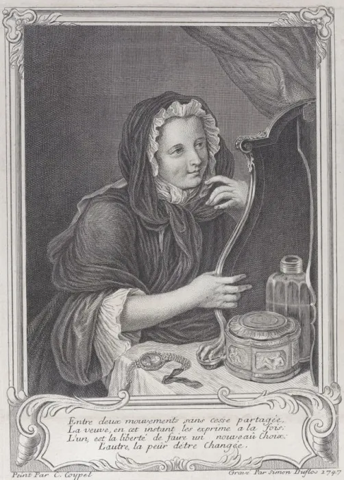Framed Print : The Coquettish Widow, 1747. 1747. Creator: Simon Nicolas Duflos Framed Print : The Coquettish Widow, 1747. 1747. Creator: Simon Nicolas Duflos