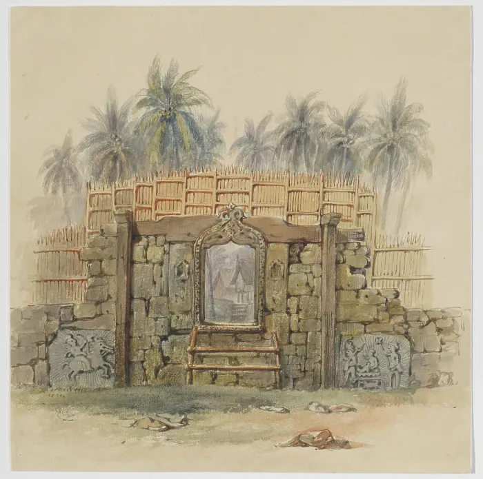 Framed Print : Coral stone wall with framed opening to Dula (Dullah) village, Dullah Island, Kai Islands... 1824. Creator: Adrianus Johannes Bik Framed Print : Coral stone wall with framed opening to Dula (Dullah) village, Dullah Island, Kai Islands... 1824. Creator: Adrianus Johannes Bik