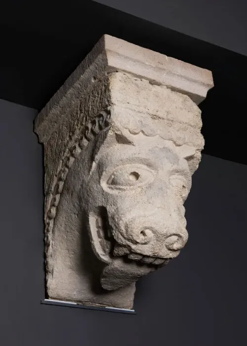 Framed Print : Corbel with Animal Mask with Protruding Tongue from the Monastery Church of Notre Framed Print : Corbel with Animal Mask with Protruding Tongue from the Monastery Church of Notre