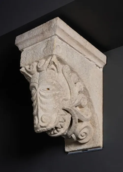 Framed Print : Corbel with Animal Mask Sprouting Leaves from the Monastery Church of Notre-Dame-de-la Framed Print : Corbel with Animal Mask Sprouting Leaves from the Monastery Church of Notre-Dame-de-la
