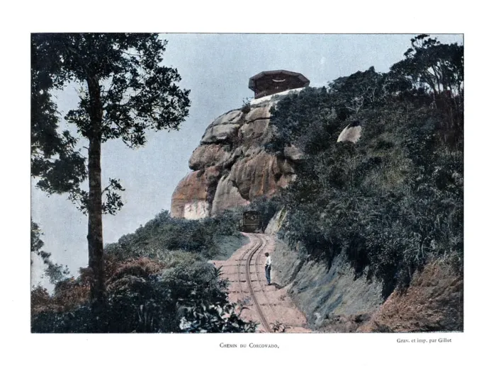 Framed Print : Corcovado Rack Railway, Rio de Janeiro, Brazil, 19th century. Artist: Gillot Framed Print : Corcovado Rack Railway, Rio de Janeiro, Brazil, 19th century. Artist: Gillot