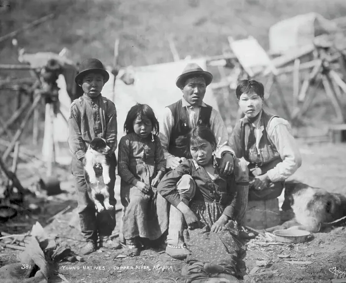 Framed Print : Cordova natives and dogs, between c1906 and 1915. Creator: Eric A. Hegg Framed Print : Cordova natives and dogs, between c1906 and 1915. Creator: Eric A. Hegg